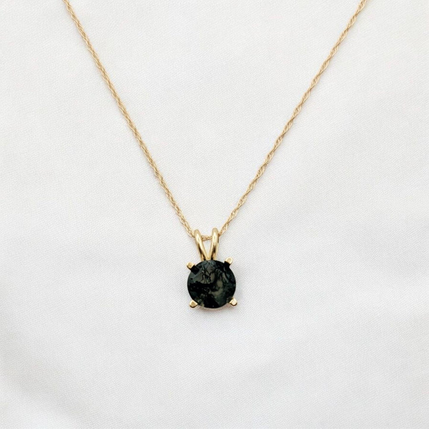 Moss Agate Pendant Necklace – 14K Gold or Sterling Silver