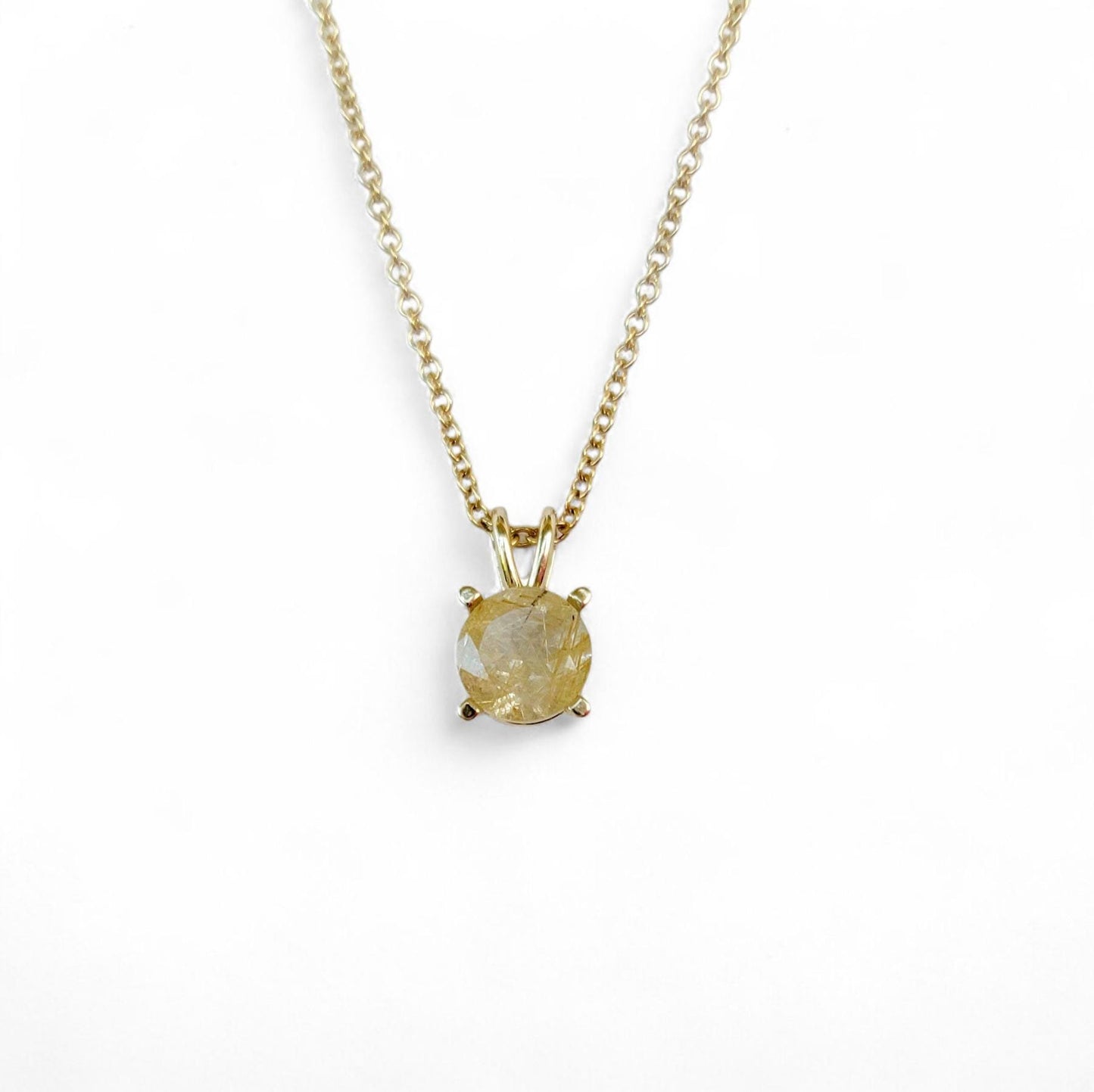 Gold Rutilated Quartz Pendant Necklace – 14K Gold or Sterling Silver