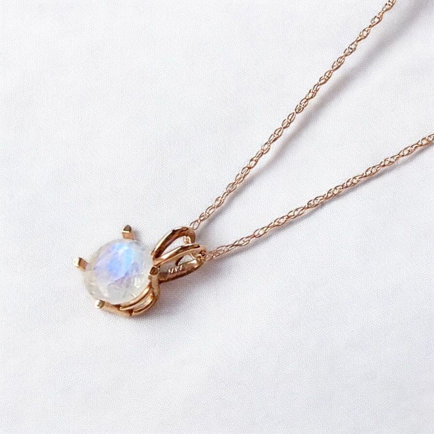 Rainbow Moonstone Pendant Necklace – 14K Gold or Sterling Silver