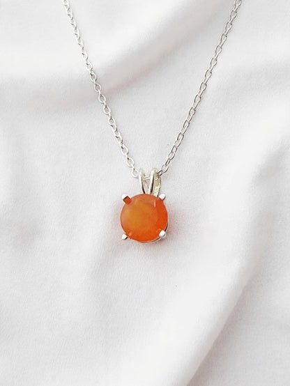 14k SOLID Gold Carnelian Pendant Necklace: Sterling Silver Chain - Jewels of Aurora