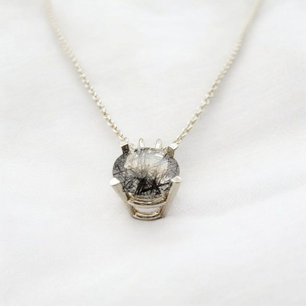 Black Rutile Quartz Pendant Necklace | Crystal Gemstone Jewelry | Minimalist Solitaire Necklace Jewels of Aurora