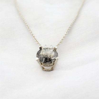 Black Rutile Quartz Pendant Necklace | Crystal Gemstone Jewelry | Minimalist Solitaire Necklace Jewels of Aurora