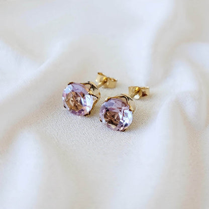Pink Amethyst Stud Earrings | 14K Gold & Sterling Silver Options | Minimalist Gemstone Jewelry Jewels of Aurora