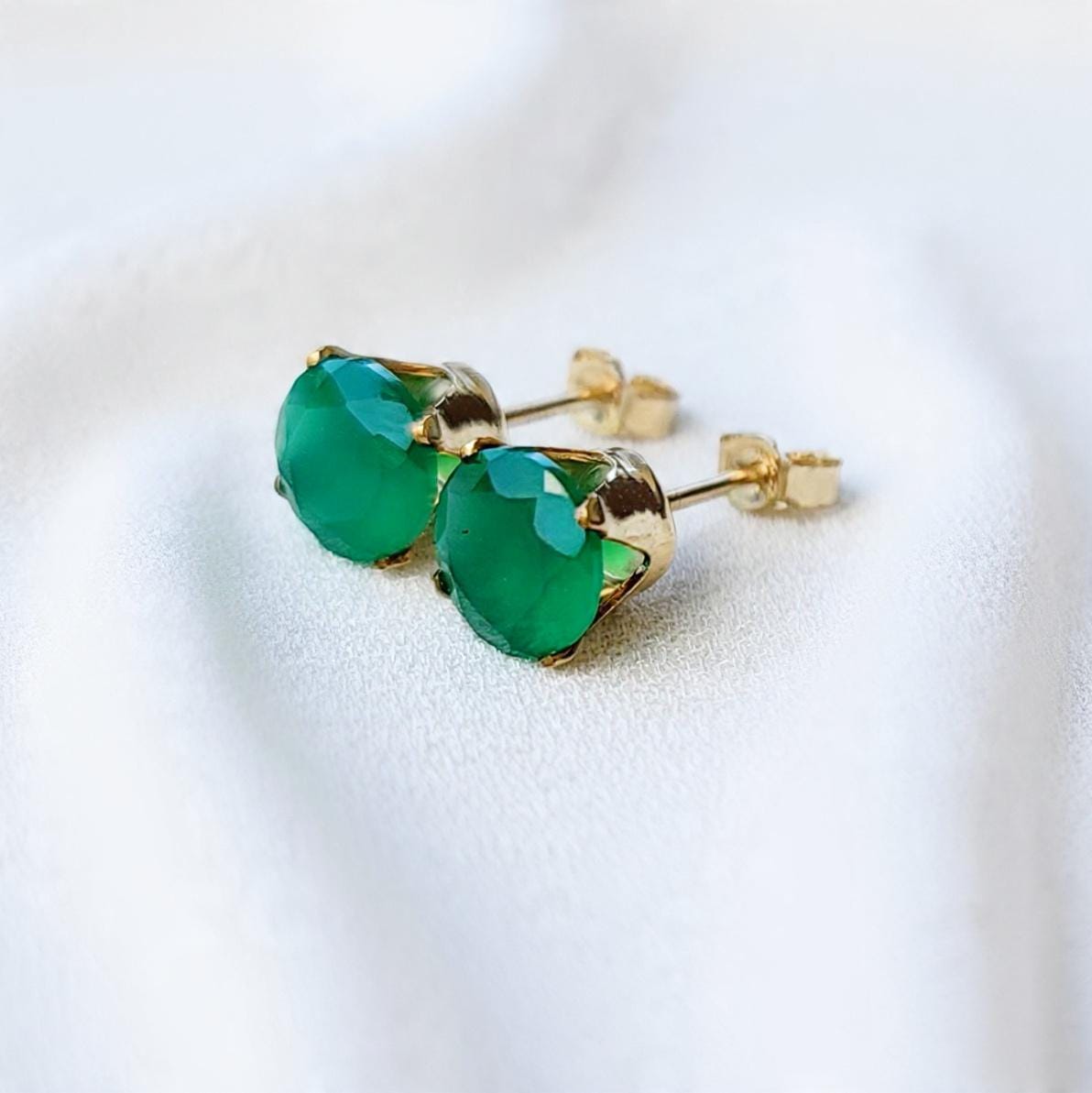 Genuine Green Onyx Stud Earrings | 14K Gold Filled, 14K Solid Gold or Silver | Minimalist Earrings Jewels of Aurora