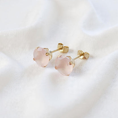 Genuine Pink Chalcedony Stud Earrings | 14K Gold Filled, 14K Solid Gold or Silver | Minimalist Studs Jewels of Aurora