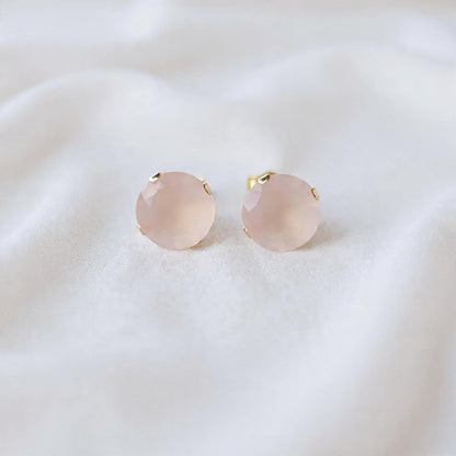 Genuine Pink Chalcedony Stud Earrings | 14K Gold Filled, 14K Solid Gold or Silver | Minimalist Studs Jewels of Aurora