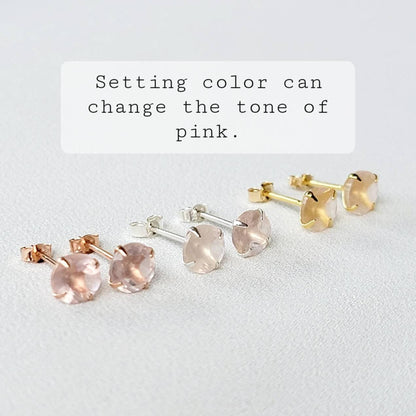 Rose Quartz Stud Earrings | Gold & Silver | Crystal Jewelry Gift Jewels of Aurora
