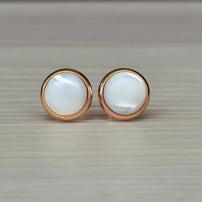 Waterproof Earrings: Rose Quartz, Lapis, Onyx, Jade (6mm Studs)
