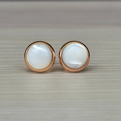 8MM Waterproof Stainless Steel Gemstone Earrings: Rose Quartz, Onyx, Jade