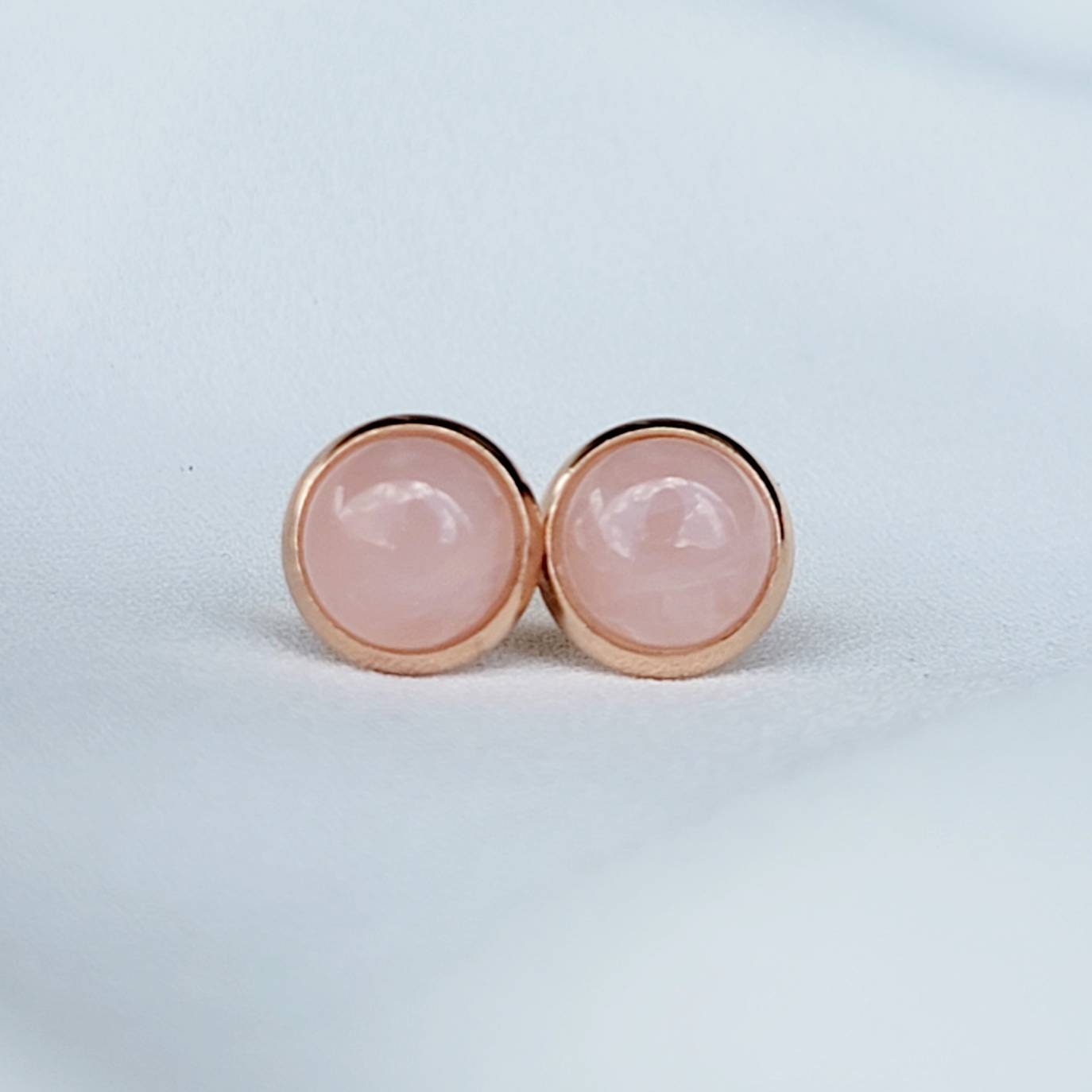 8MM Waterproof Stainless Steel Gemstone Earrings: Rose Quartz, Onyx, Jade