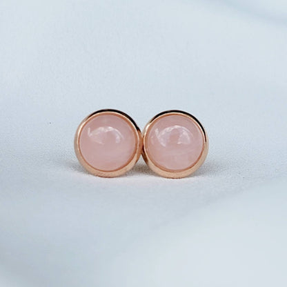 8MM Waterproof Stainless Steel Gemstone Earrings: Rose Quartz, Onyx, Jade