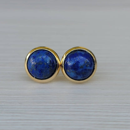 8MM Waterproof Stainless Steel Gemstone Earrings: Rose Quartz, Onyx, Jade