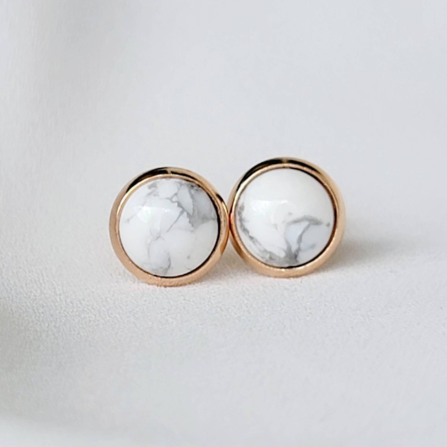 8MM Waterproof Stainless Steel Gemstone Earrings: Rose Quartz, Onyx, Jade