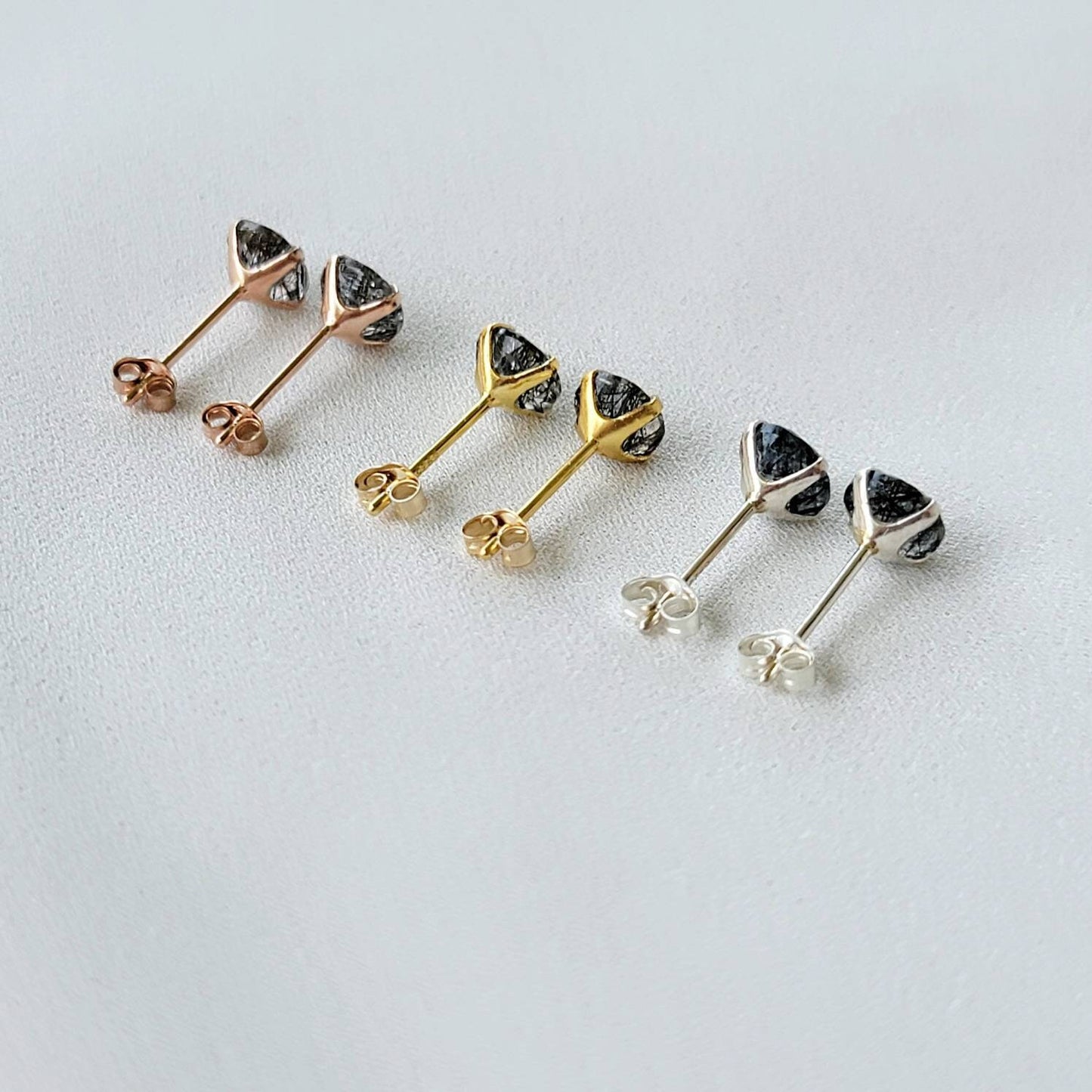 Green Onyx Stud Earrings – Sterling Silver or Gold Plated (3–6mm)