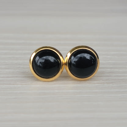 8MM Waterproof Stainless Steel Gemstone Earrings: Rose Quartz, Onyx, Jade