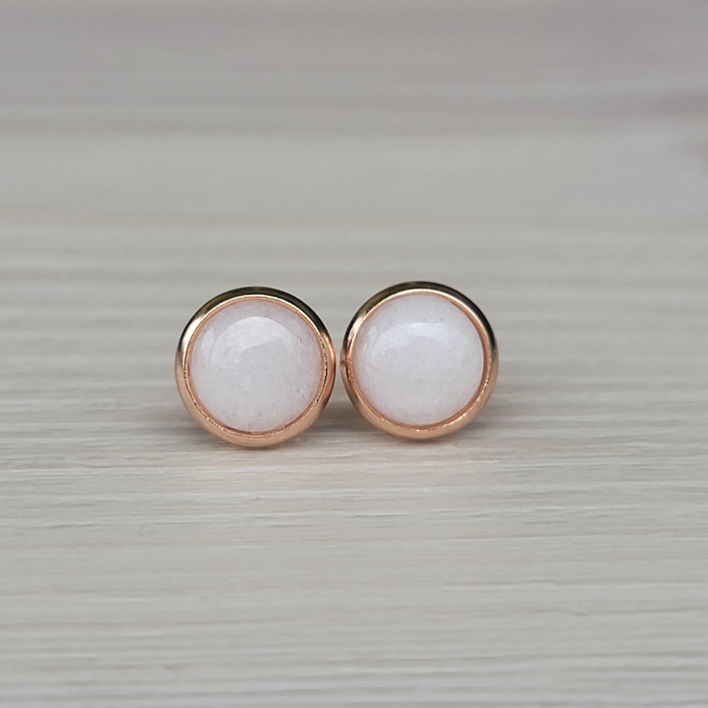 8MM Waterproof Stainless Steel Gemstone Earrings: Rose Quartz, Onyx, Jade