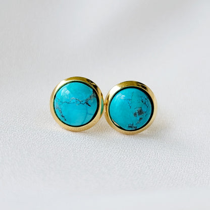 8MM Waterproof Stainless Steel Gemstone Earrings: Rose Quartz, Onyx, Jade