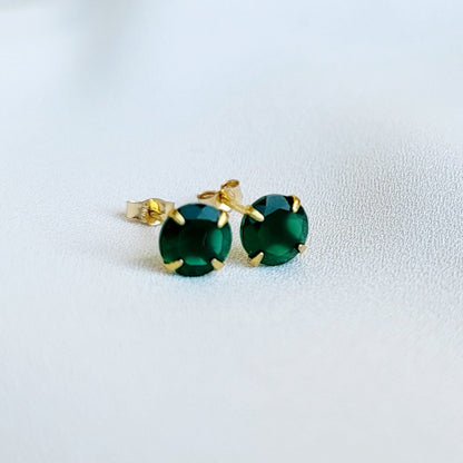 Green Onyx Stud Earrings – Sterling Silver or Gold Plated (3–6mm)