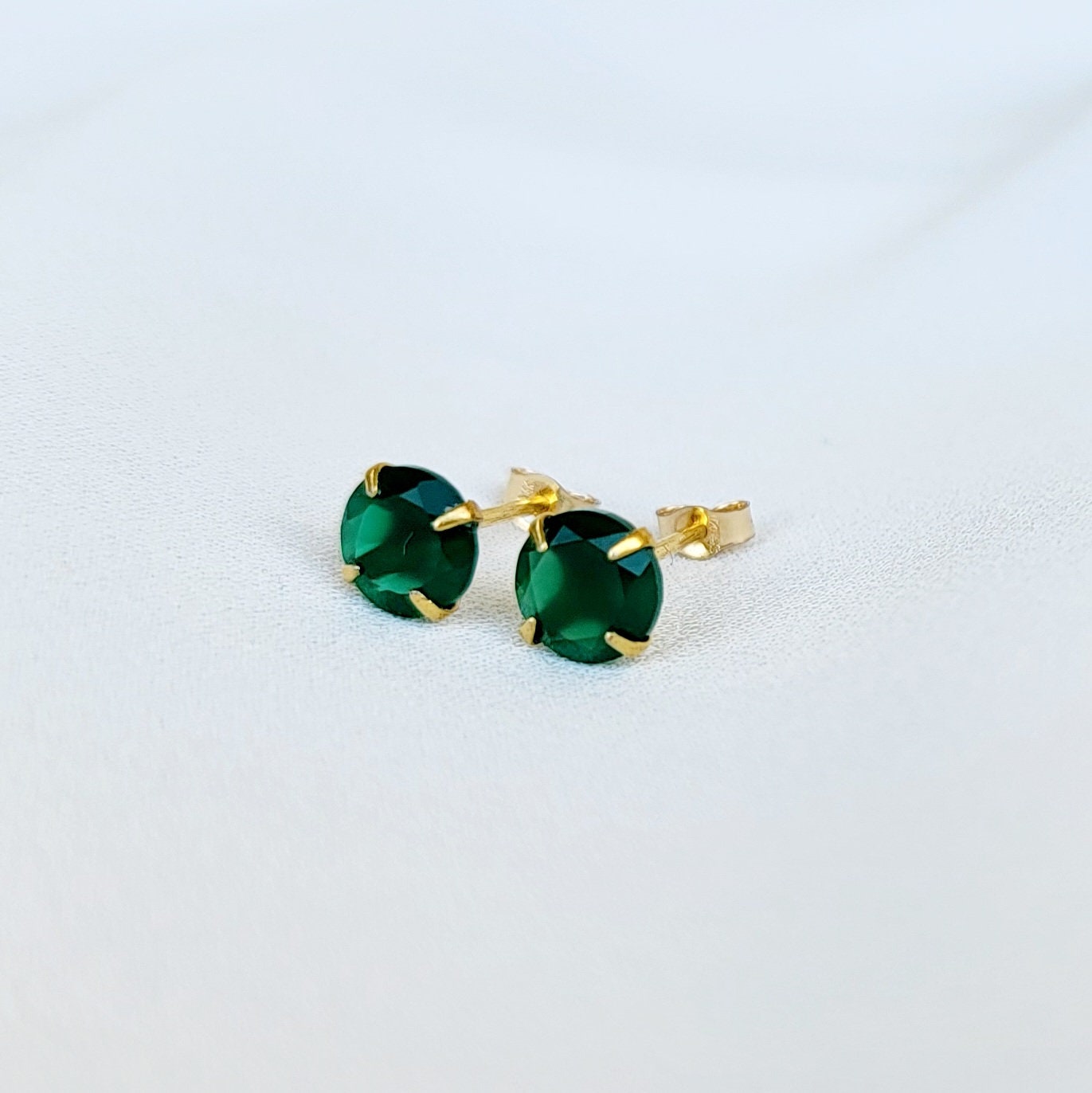 Green Onyx Stud Earrings – Sterling Silver or Gold Plated (3–6mm)