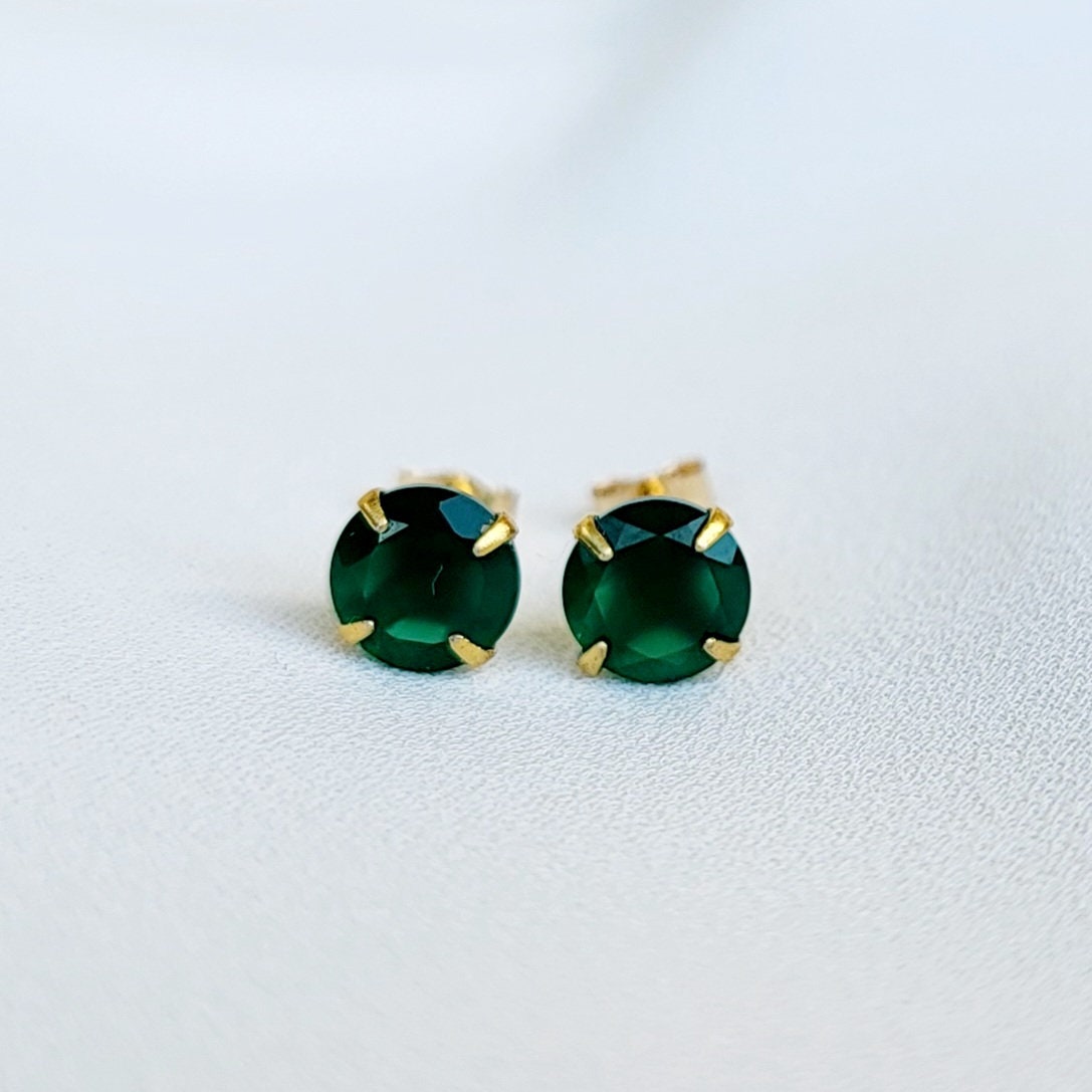 Green Onyx Stud Earrings – Sterling Silver or Gold Plated (3–6mm)