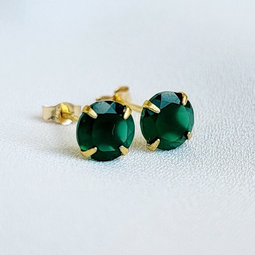 Green Onyx Stud Earrings – Sterling Silver or Gold Plated (3–6mm)