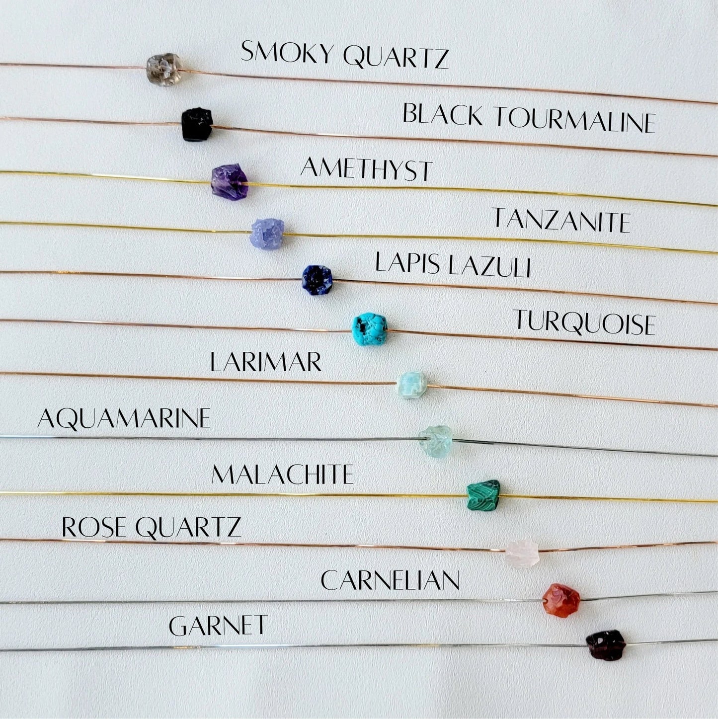 Rose Gold Silver Raw Gemstone Necklace - Adjustable Threader Choker - Lapis - Rose Quartz - Tanzanite - Amethyst - Garnet - Malachite -