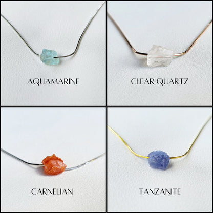 Rose Gold Silver Raw Gemstone Necklace - Adjustable Threader Choker - Lapis - Rose Quartz - Tanzanite - Amethyst - Garnet - Malachite -