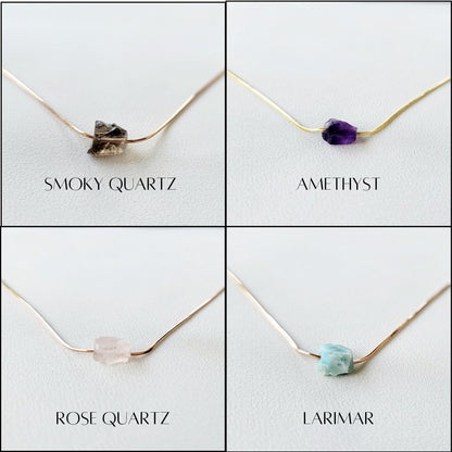 Rose Gold Silver Raw Gemstone Necklace - Adjustable Threader Choker - Lapis - Rose Quartz - Tanzanite - Amethyst - Garnet - Malachite -