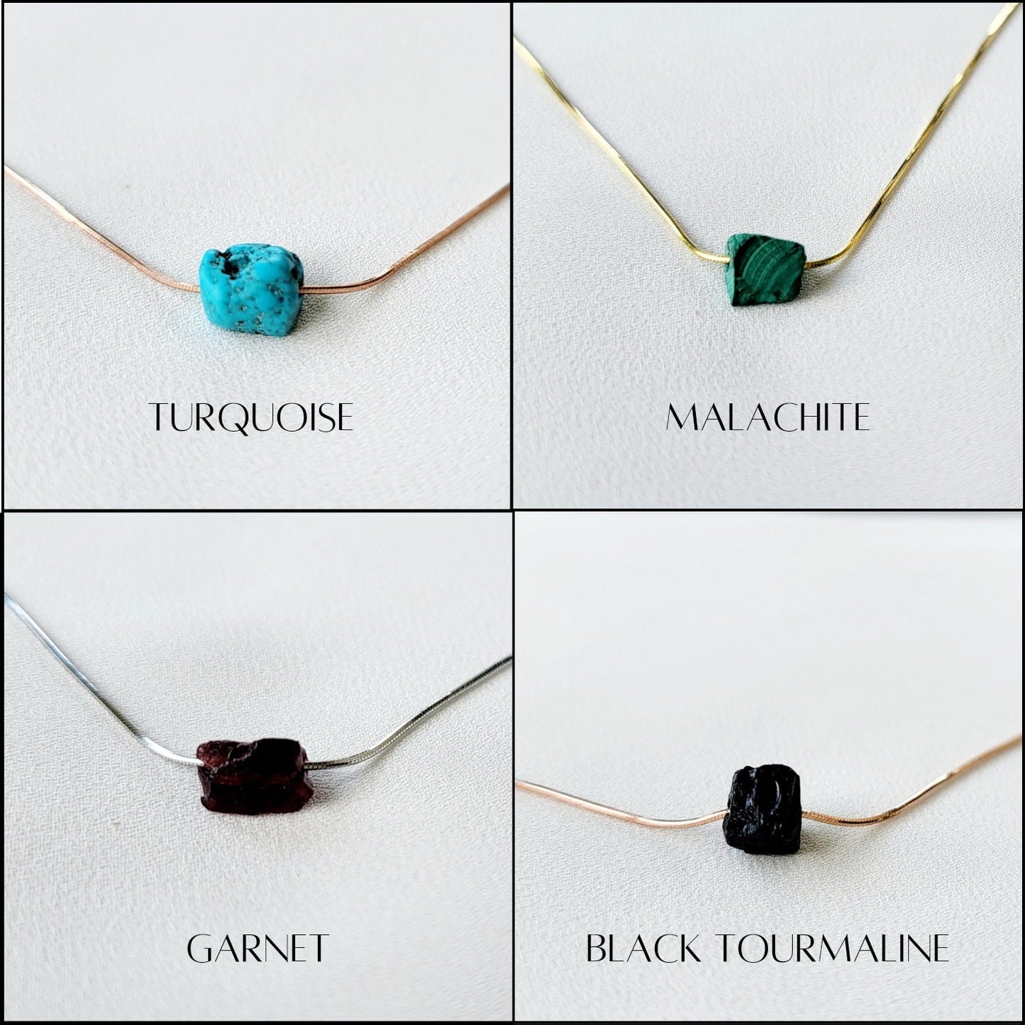 Rose Gold Silver Raw Gemstone Necklace - Adjustable Threader Choker - Lapis - Rose Quartz - Tanzanite - Amethyst - Garnet - Malachite -