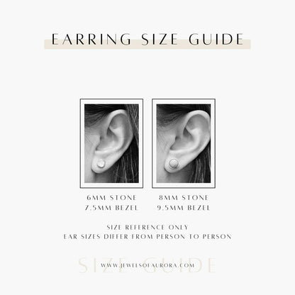 925 Sterling Silver Garnet Stud Earrings - Bezeled Garnet Jewelry - Medium Large Garnet Stone 6mm 8mm