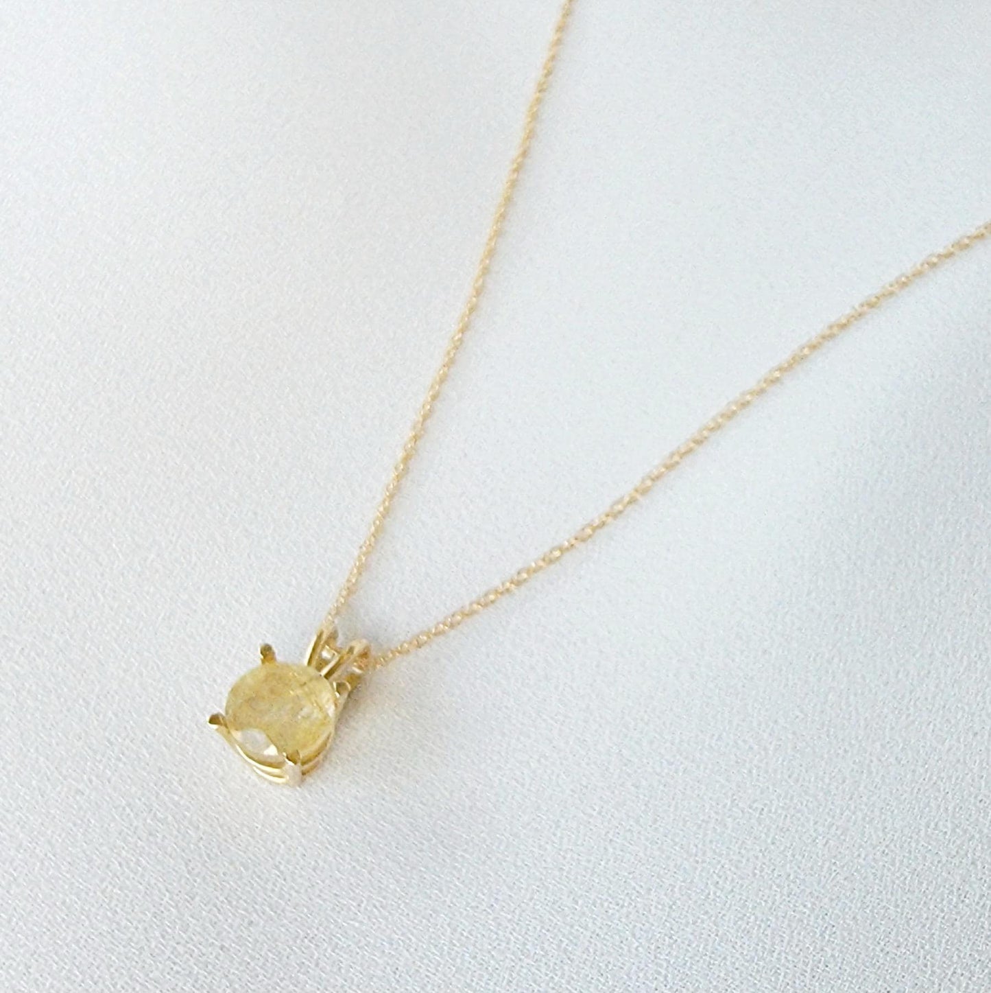 Gold Rutilated Quartz Pendant Necklace – 14K Gold or Sterling Silver