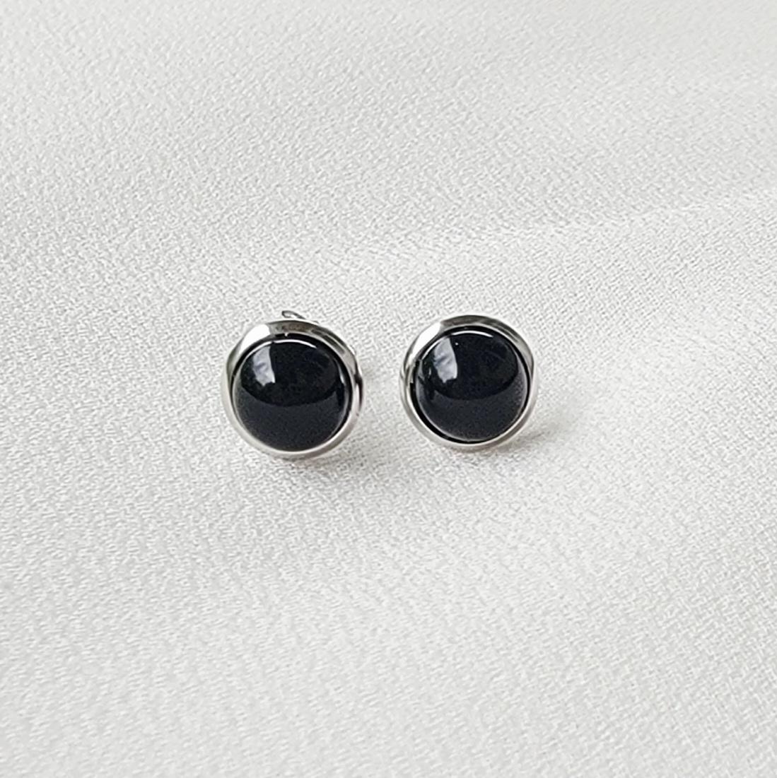925 Sterling Silver Onyx Stud Earrings - Bezeled Black Onyx Stud Earrings - Black Onyx Jewelry - Medium 6mm