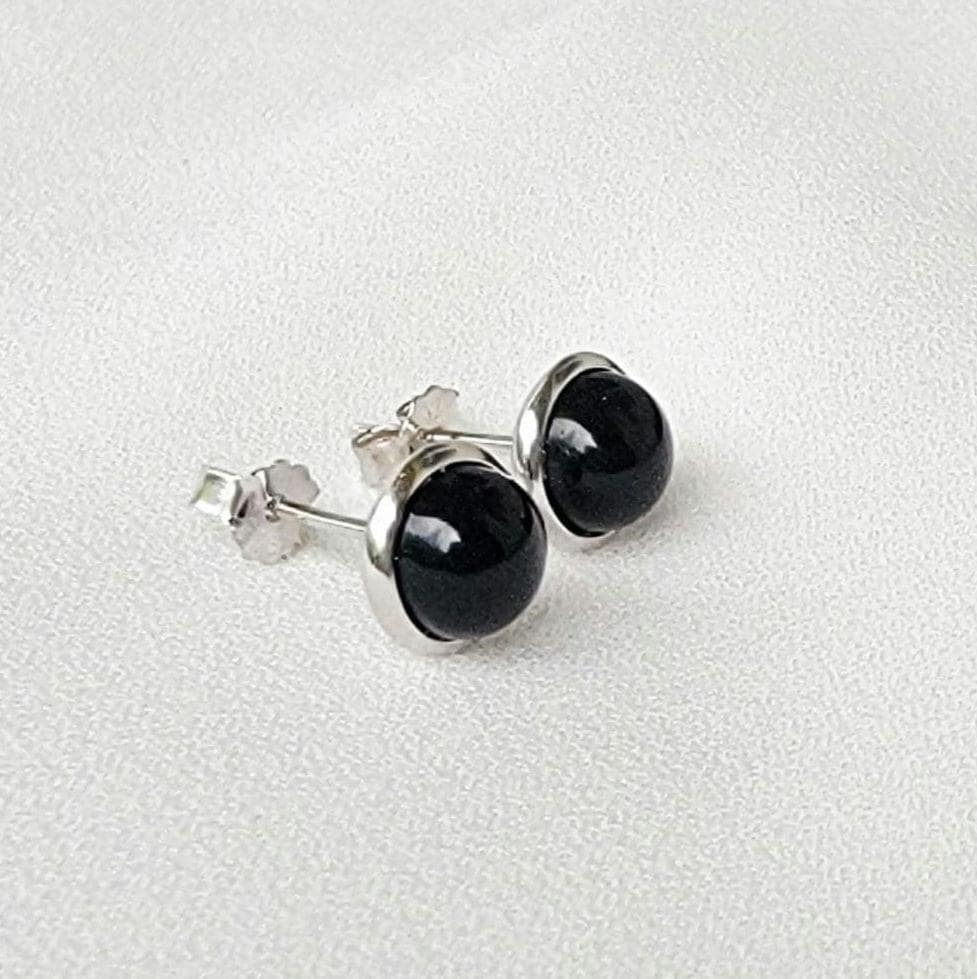 925 Sterling Silver Onyx Stud Earrings - Bezeled Black Onyx Stud Earrings - Black Onyx Jewelry - Medium 6mm