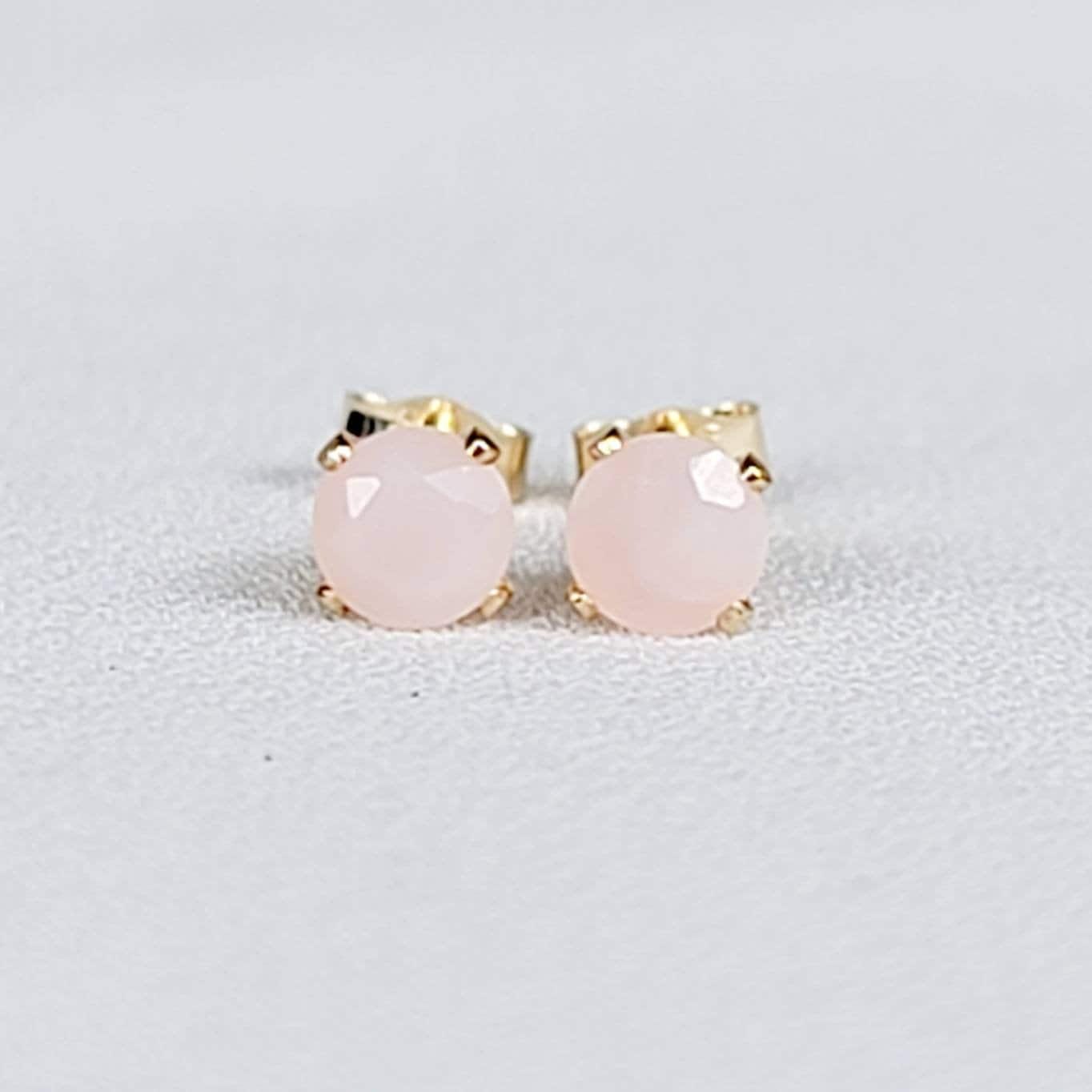 Milky pink opal stud earrings. available in 14k solid gold, gold-filled, or silver.