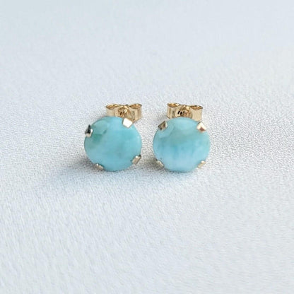 Larimar Stud Earrings – 14K Gold, Gold Filled or Sterling Silver