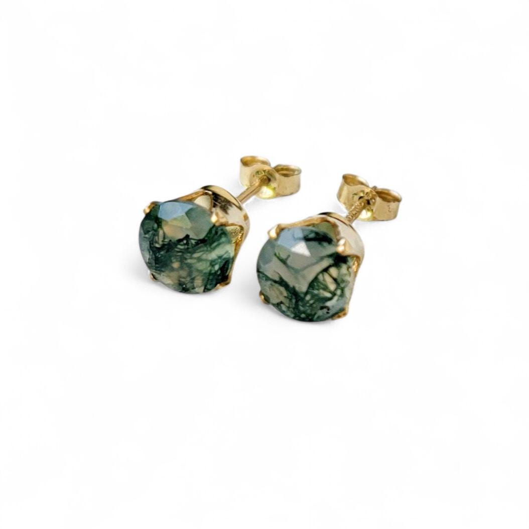 Moss Agate Stud Earrings – 14K Gold, Gold Filled or Sterling Silver