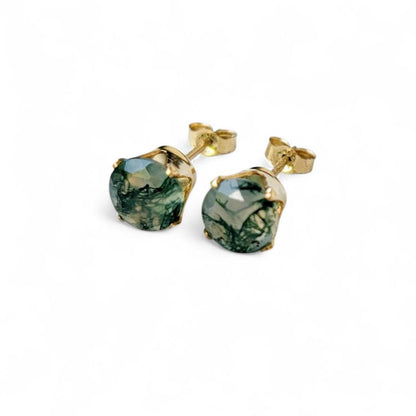Moss Agate Stud Earrings – 14K Gold, Gold Filled or Sterling Silver
