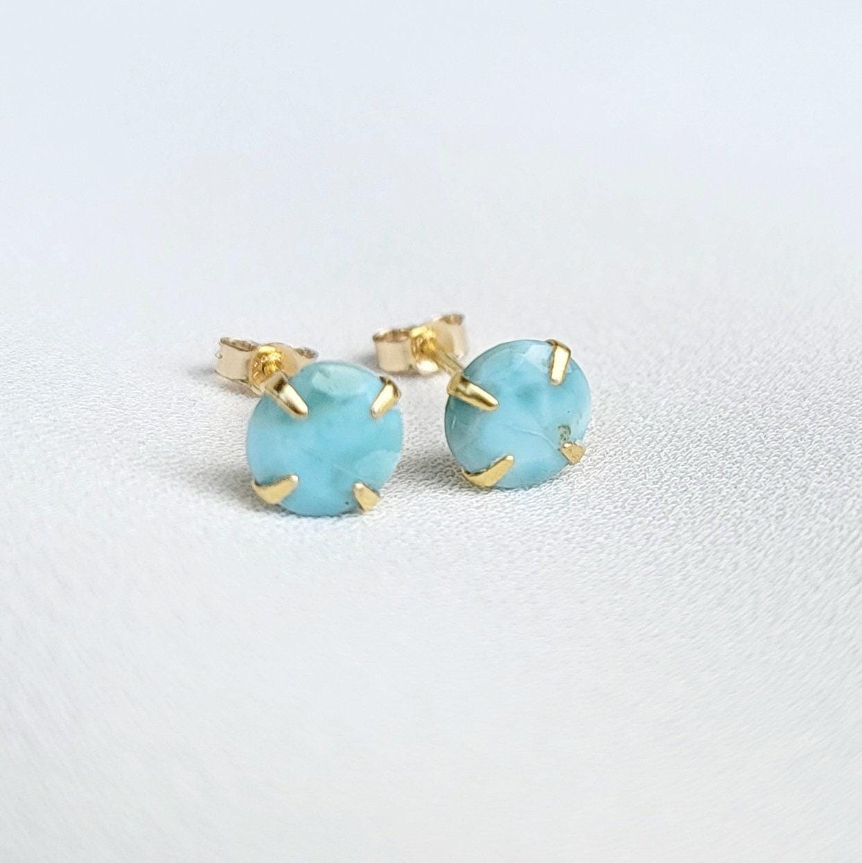 Larimar Stud Earrings – Sterling Silver or Gold Plated (3–6mm)