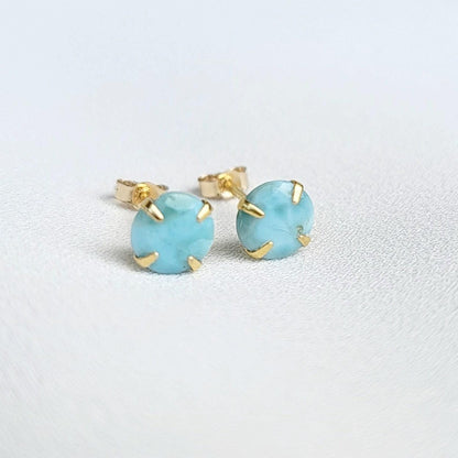 Larimar Stud Earrings – Sterling Silver or Gold Plated (3–6mm)