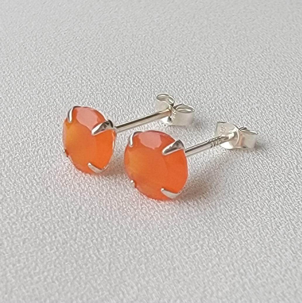Carnelian Stud Earrings – Sterling Silver or Gold Plated (3–6mm)