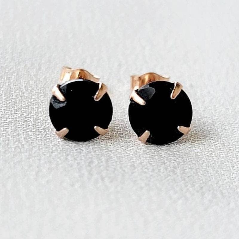 Black Onyx Stud Earrings – Sterling Silver or Gold Plated (3–6mm)