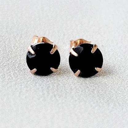 Black Onyx Stud Earrings – Sterling Silver or Gold Plated (3–6mm)