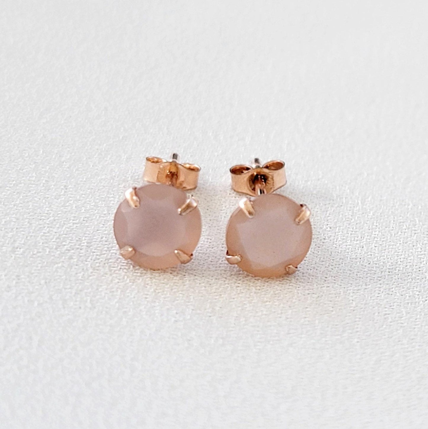 Peach Moonstone Stud Earrings – Sterling Silver or Gold Plated (3–6mm)