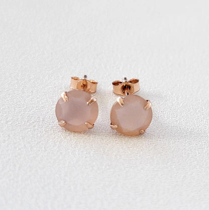 Peach Moonstone Stud Earrings – Sterling Silver or Gold Plated (3–6mm)