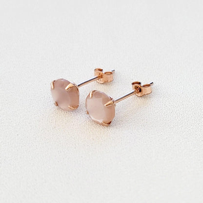 Peach Moonstone Stud Earrings – Sterling Silver or Gold Plated (3–6mm)