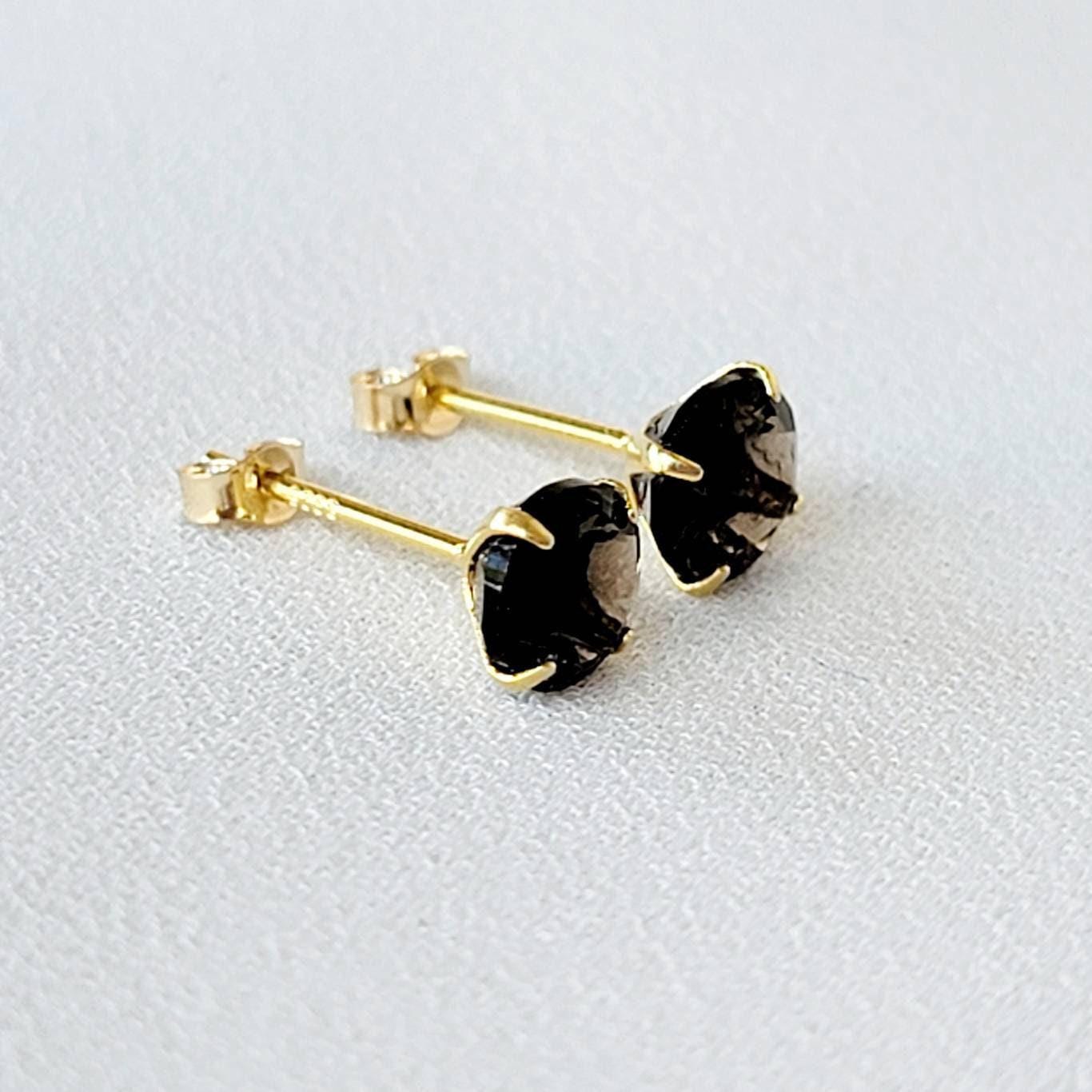 Smoky Quartz Earrings in Sterling Silver, 18K Gold or Rose Gold | Natural Gemstone Studs | 3mm–6mm