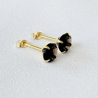 Smoky Quartz Earrings in Sterling Silver, 18K Gold or Rose Gold | Natural Gemstone Studs | 3mm–6mm