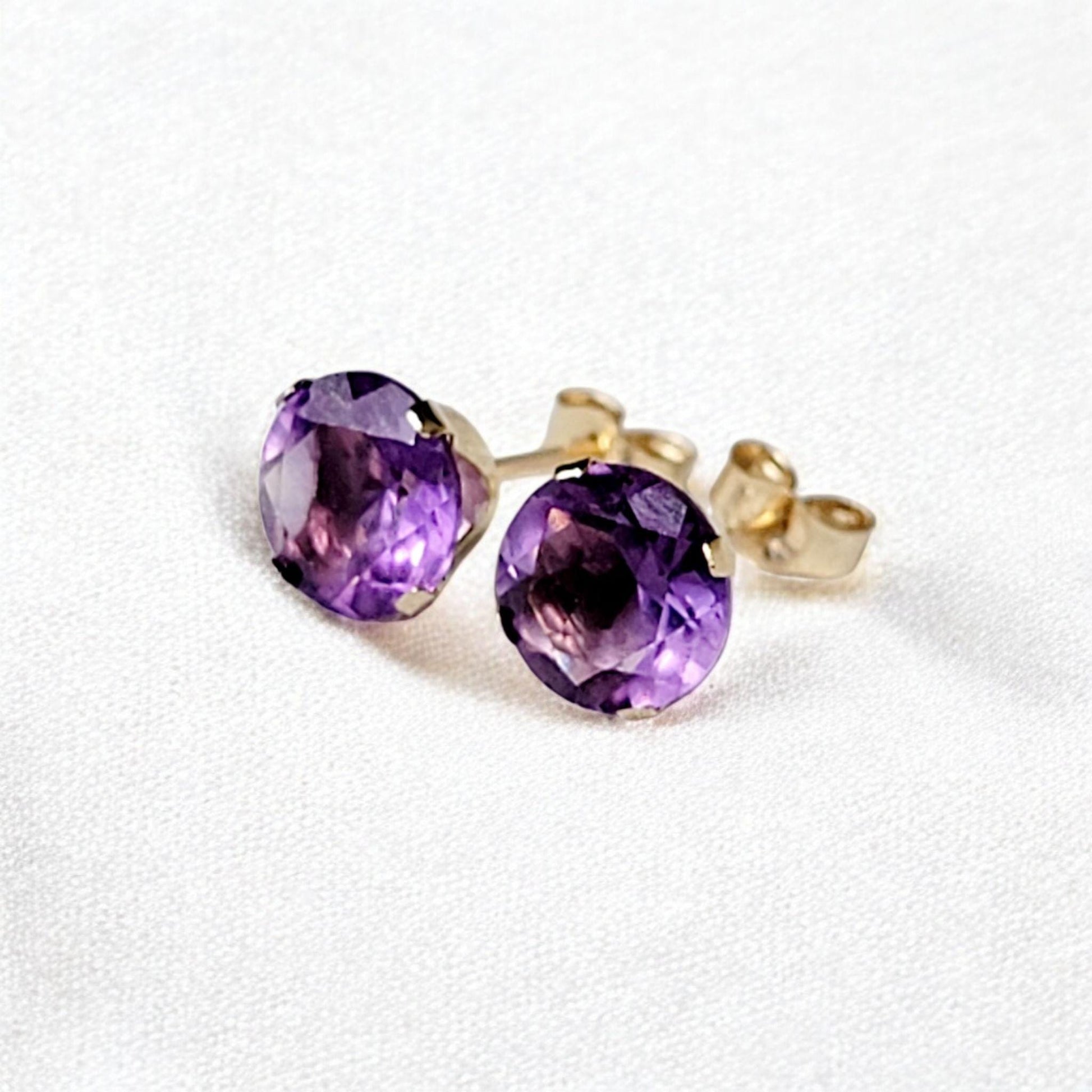 Amethyst stud earrings 14k solid gold, gold filled, or sterling silver — available in rose, yellow, or white gold settings