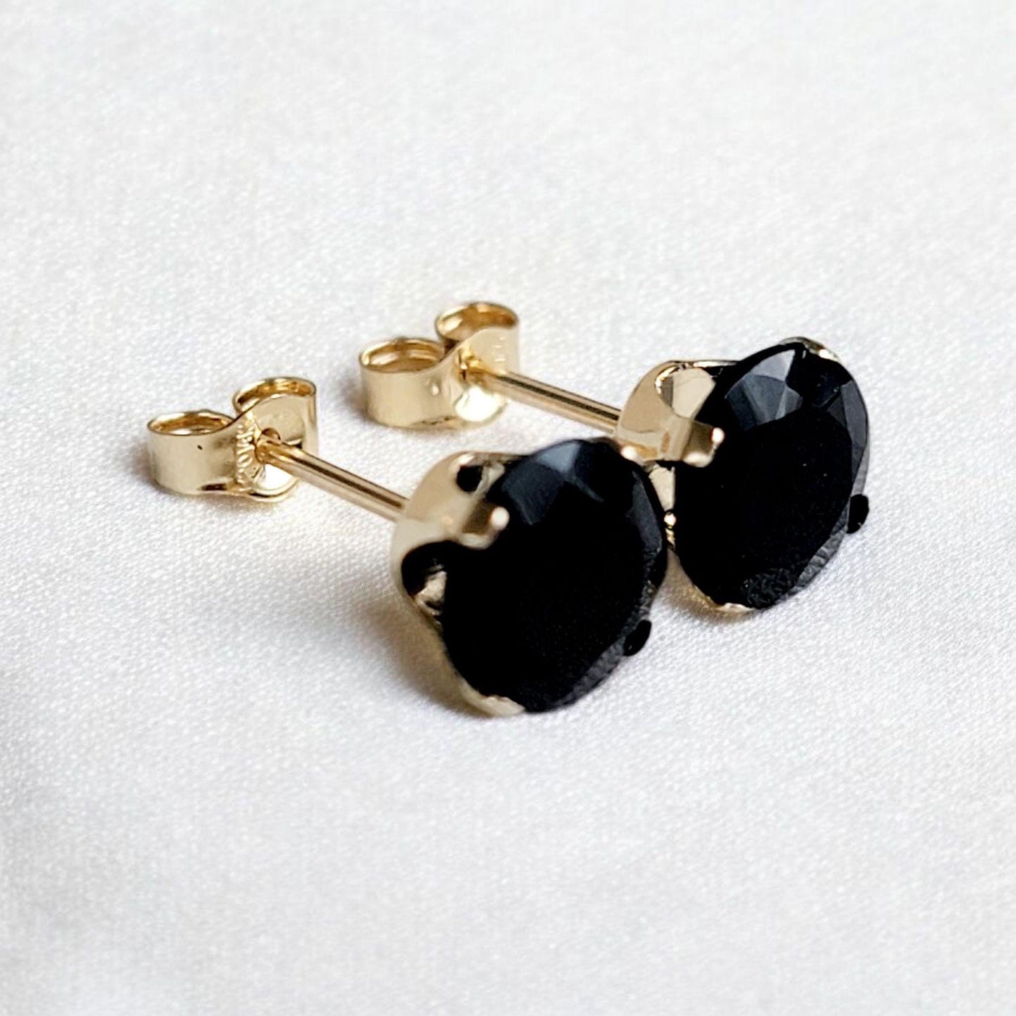 Black onyx stud earrings in 14k solid gold, gold filled, or sterling silver — available in white, yellow, or rose gold and sizes 3mm, 4mm, 5mm, 6mm — minimalist gemstone studs and elegant birthstone jewelry gift.
