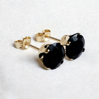 Black onyx stud earrings in 14k solid gold, gold filled, or sterling silver — available in white, yellow, or rose gold and sizes 3mm, 4mm, 5mm, 6mm — minimalist gemstone studs and elegant birthstone jewelry gift.